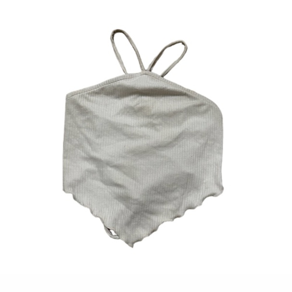 Beige Tan Target Wild Fable corset string tie back ribbed halter crop top women